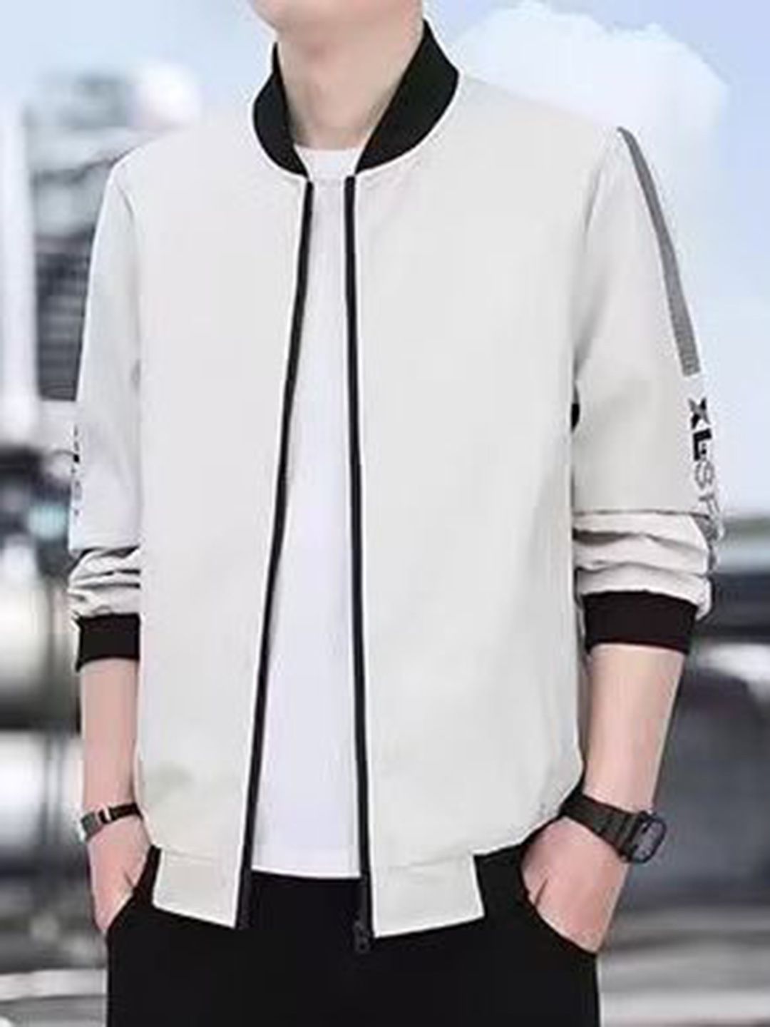 StyleCast x Revolte Men Mock Collar Solid Windcheater Tailored Jacket