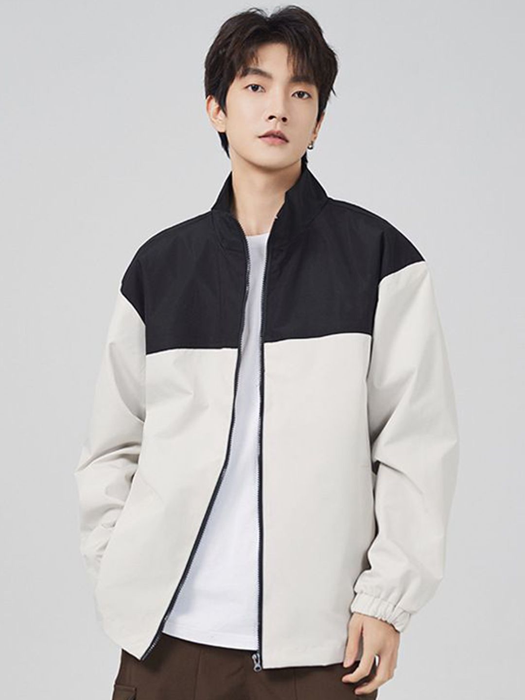 StyleCast x Revolte Men Stand Collar Colourblocked Windcheater Tailored Jacket