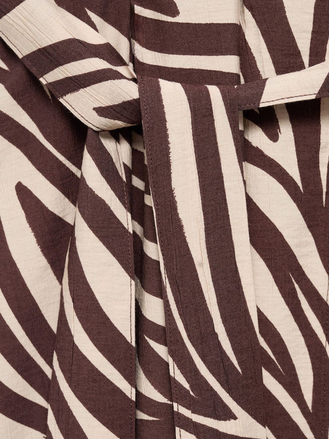 Zebra Print Belted Shirt Midi Dress