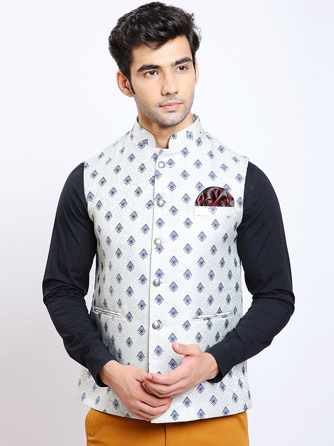 Awadhshree Men Self Design Mandarin-Neck Nehru Jacket