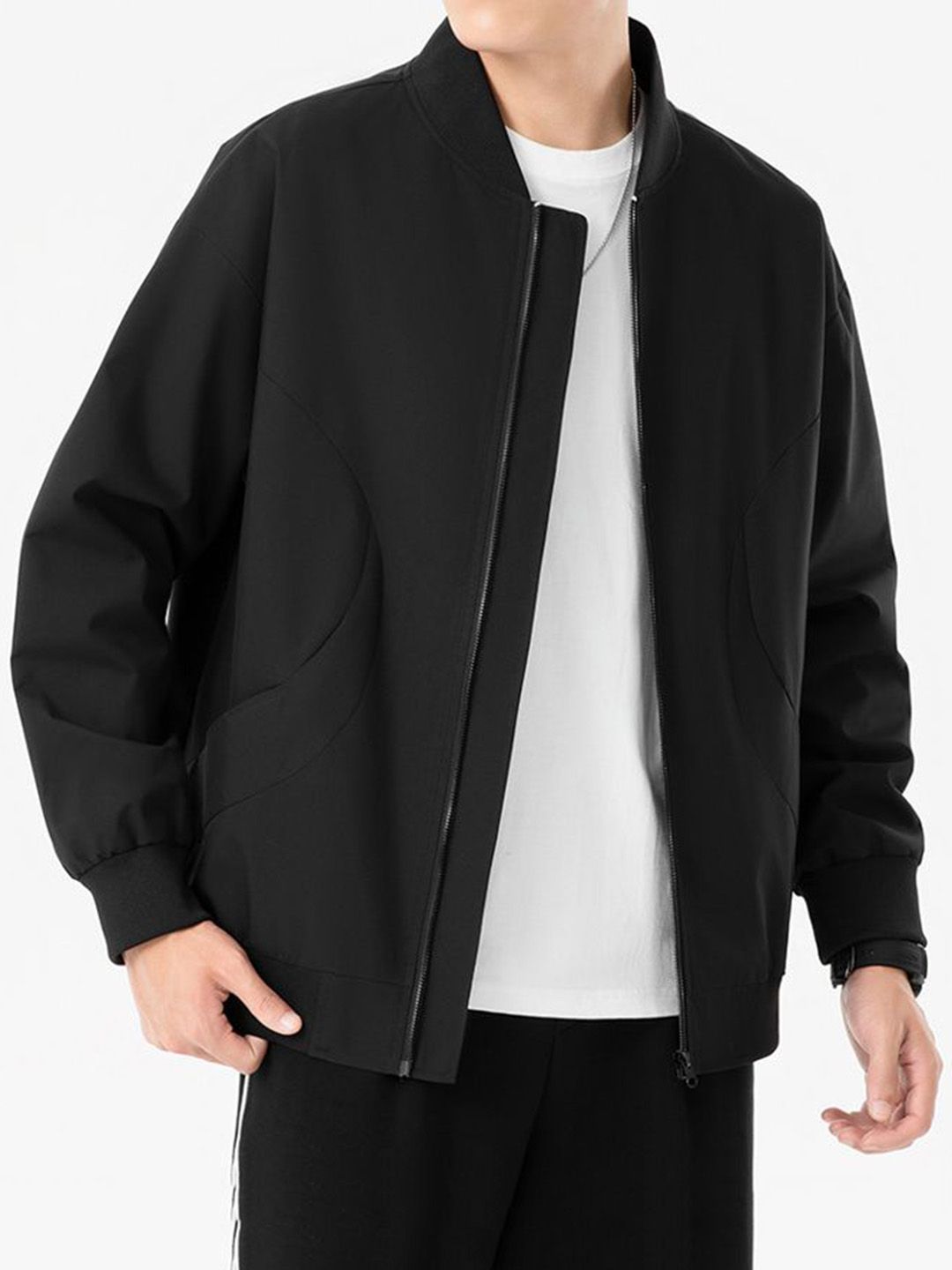StyleCast x Revolte Men Mock Collar Solid Windcheater Tailored Jacket