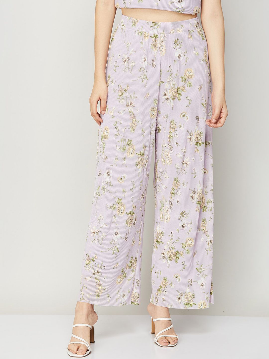 CODE by Lifestyle Women Purple Floral Printed Polyester Trousers Price in India