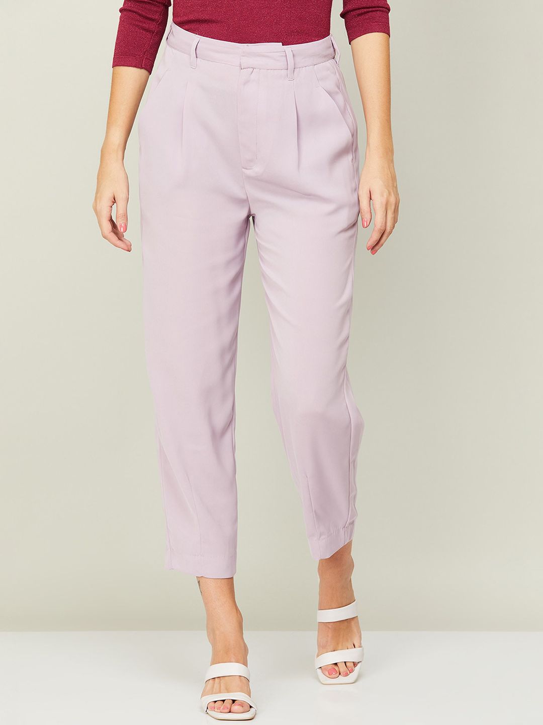 Ginger by Lifestyle Women Purple Pleated Trouser Price in India