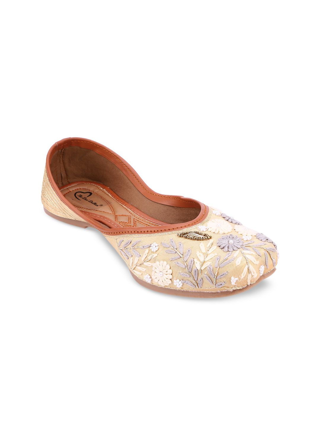 The Desi Dulhan Women Gold-Toned Textured Ethnic Mojaris Flats Price in India