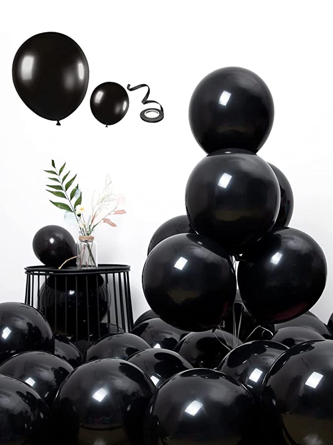 BS AMOR Set Of 100 Black Solid Foil Balloon Price in India