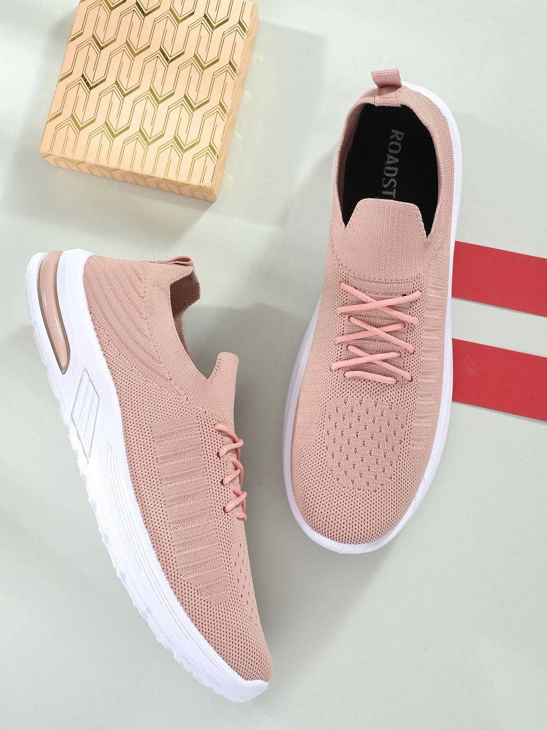 HERE&NOW Women Peach-Coloured Woven Design Sneakers Price in India
