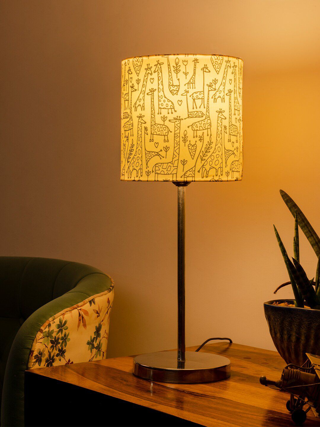 green girgit Beige Printed Table Lamp Price in India