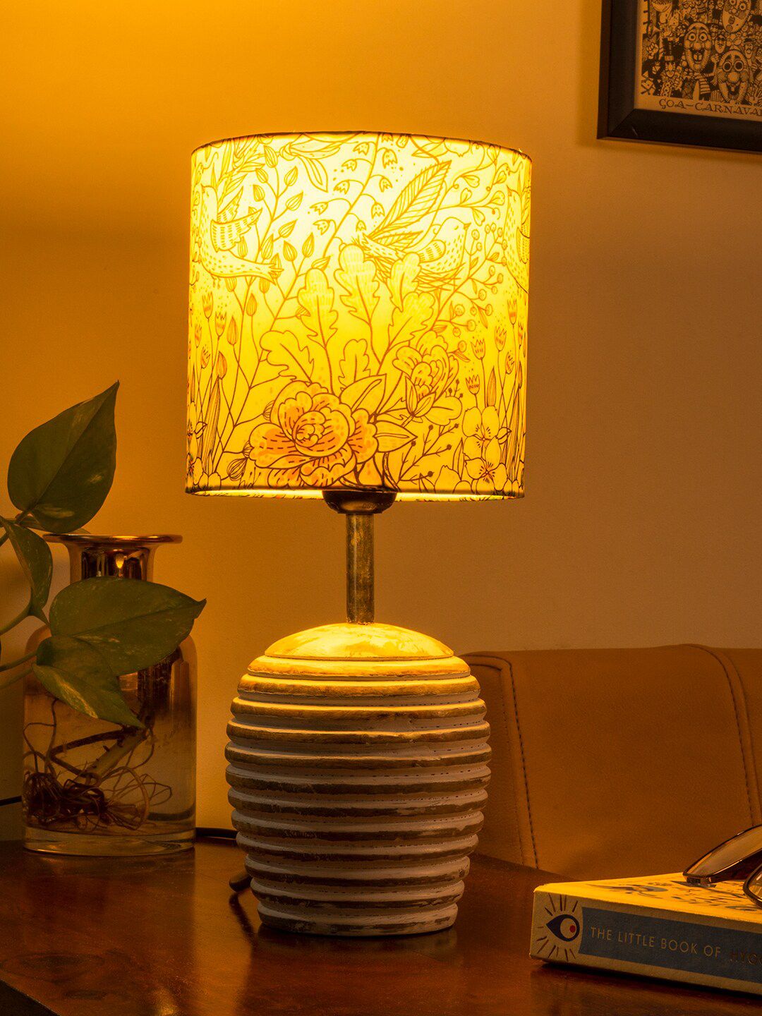 green girgit Cream-Coloured Printed Wooden Table Lamp Price in India