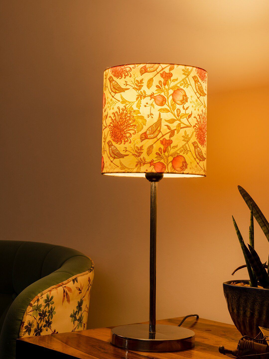green girgit Printed Brown & Off White Table Lamp Price in India