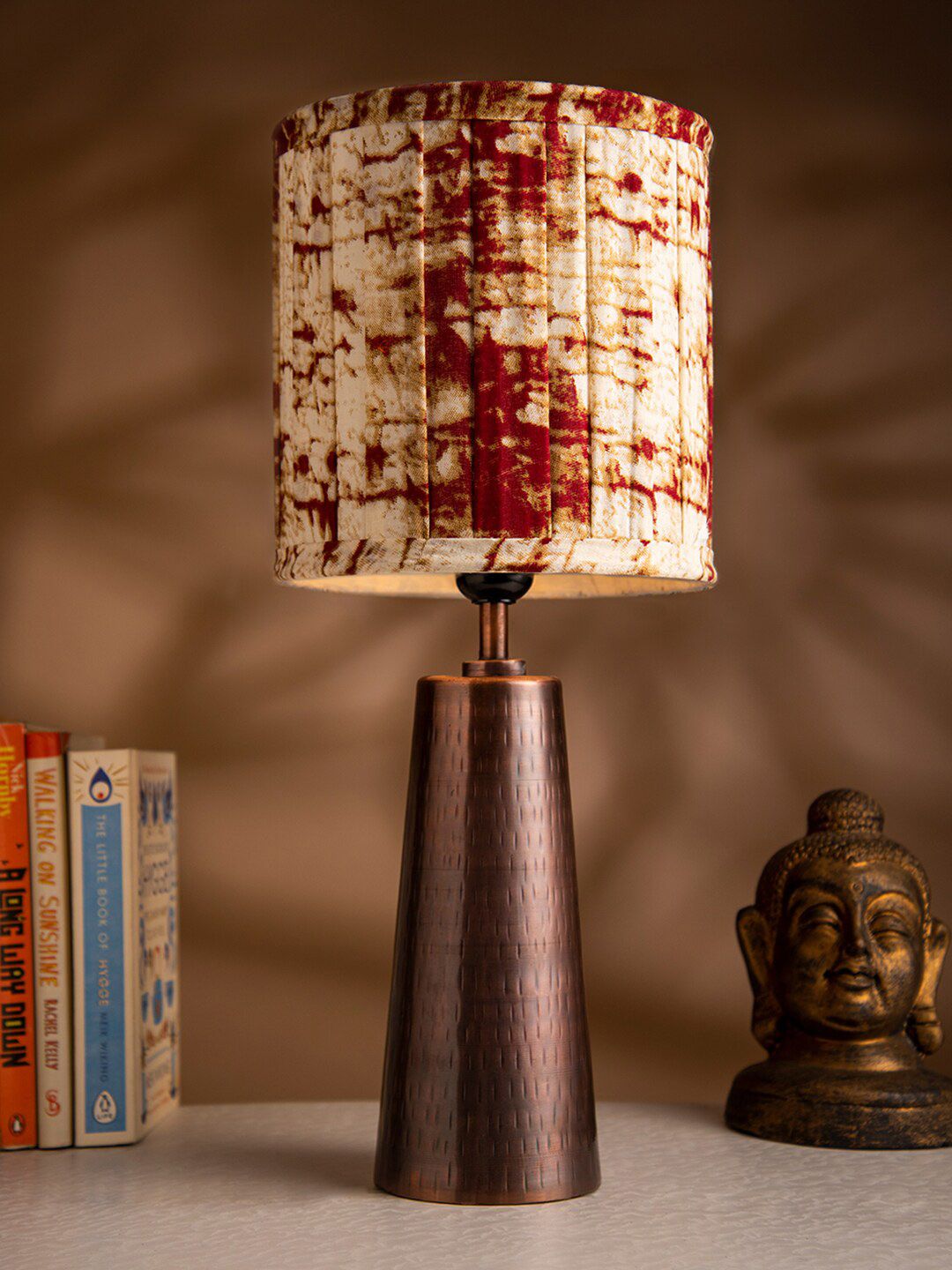 green girgit Maroon &Beige Printed Cylindrical Shaped Table Lamp Price in India