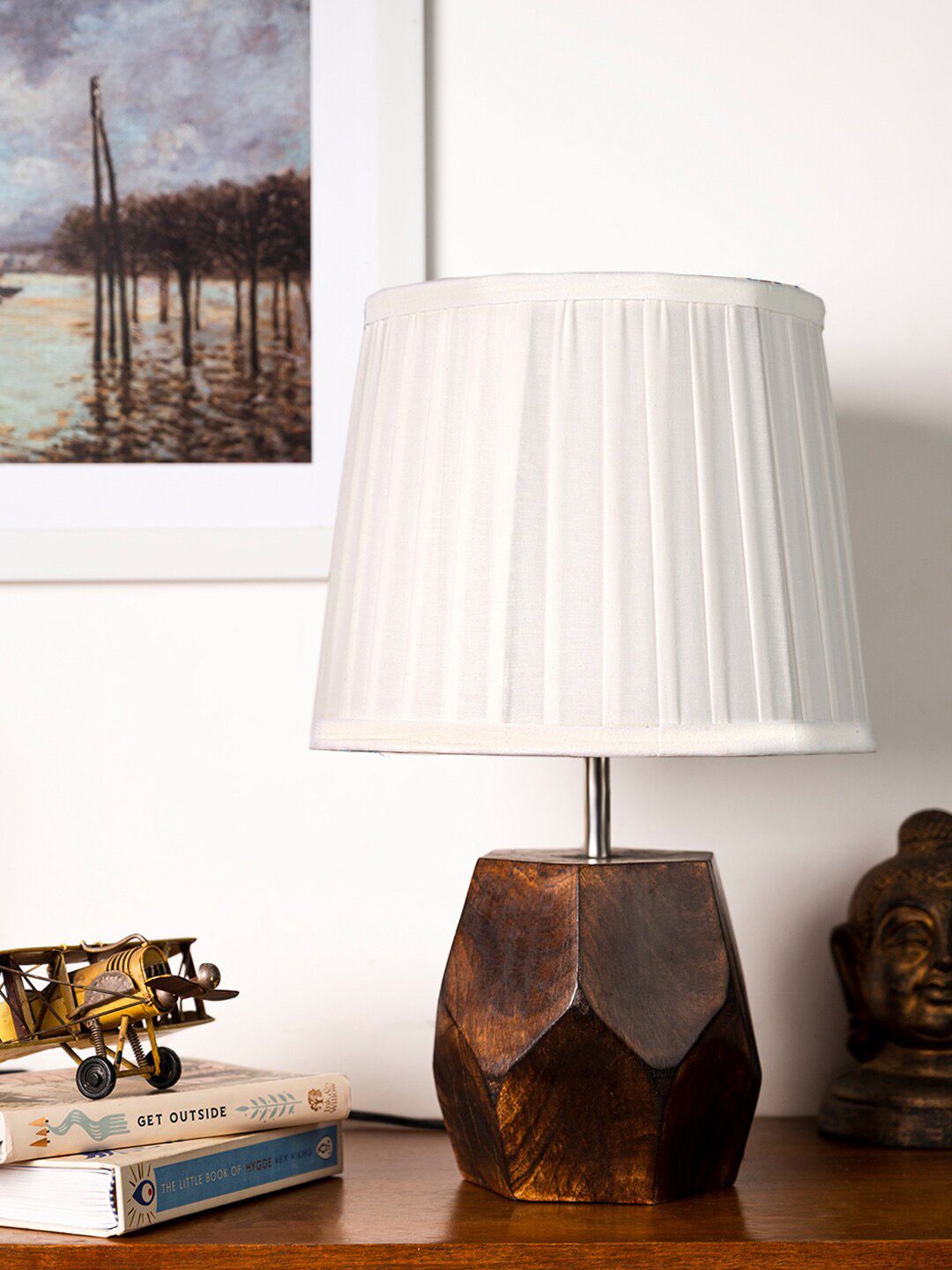 green girgit White & Brown Textured Wooden Table Lamps Price in India