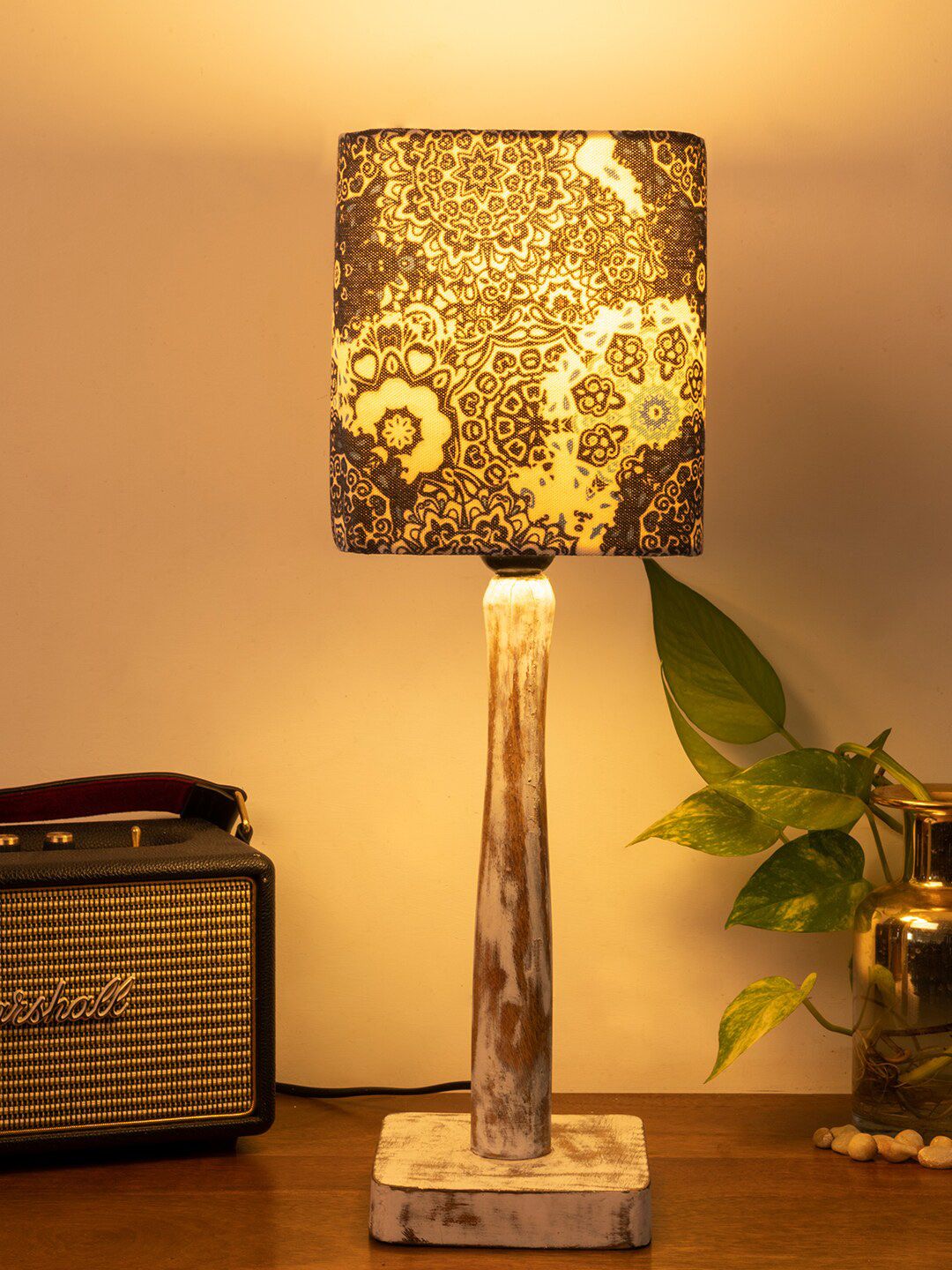 green girgit Blue & White Printed Table Lamp Price in India
