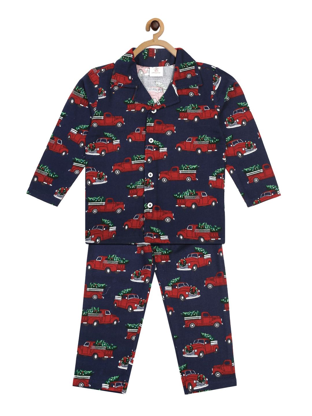Hippodrome Kids Navy Blue & Red Christmas Vintage Car Printed Night suit