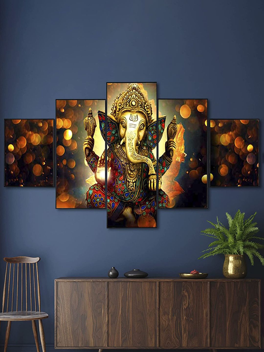 Perpetual Set Of 5 Ganesha Painting 3d Scenery Wall Art Price in India