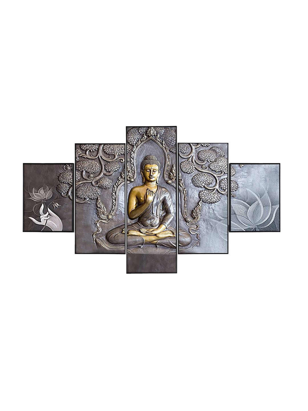 Perpetual Set of 5 Printed Meditating Buddha Framed Wall Art Price in India