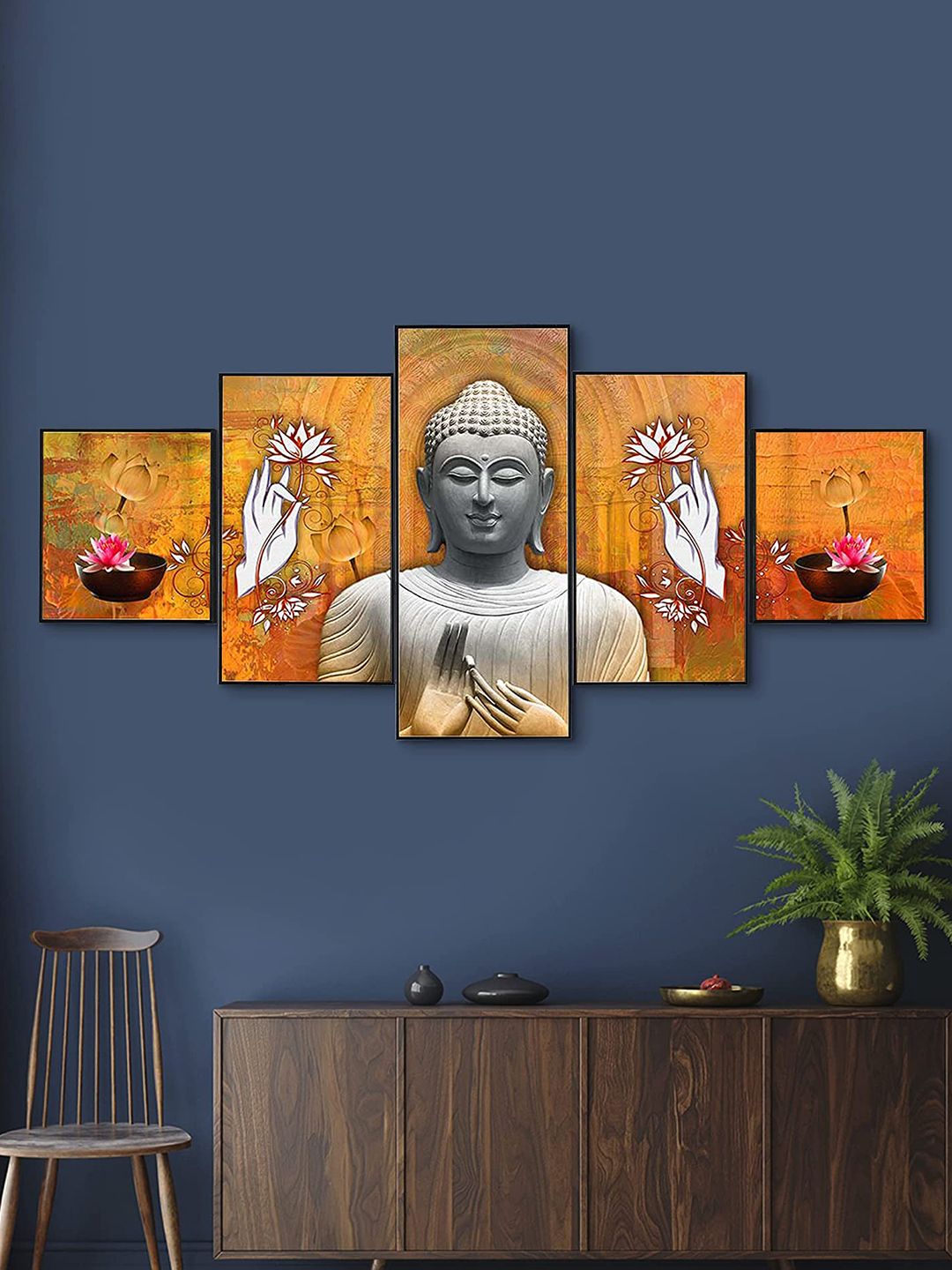 Perpetual Set Of 5 Buddha Painting 3d Scenery Wall Art Price in India