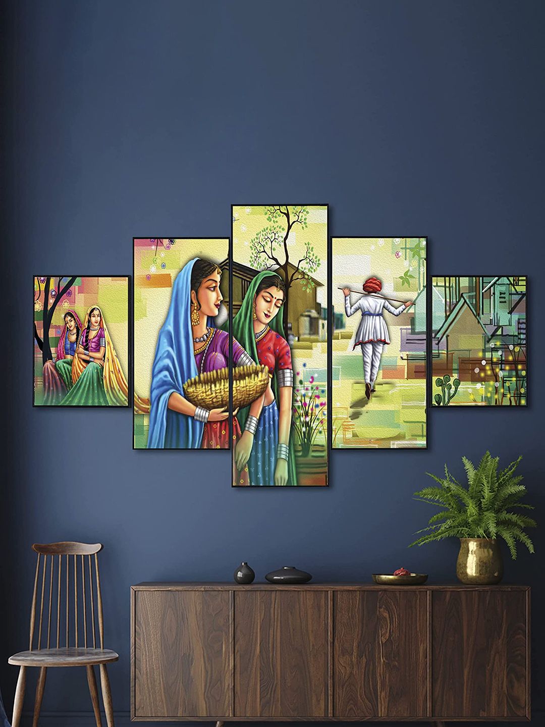 Perpetual Set Of 5 Travel Lady Paintings Wall Art Price in India