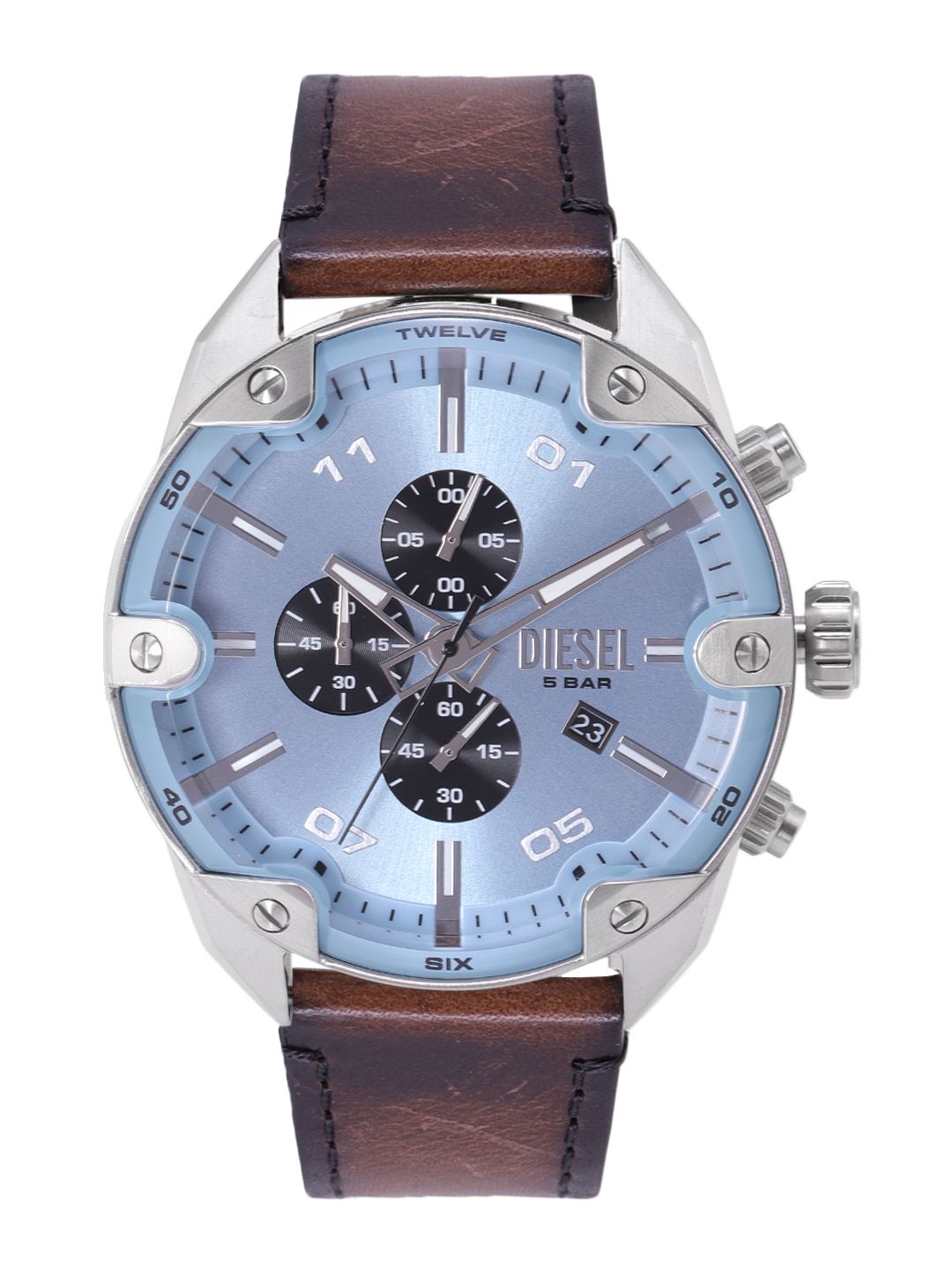 Diesel Men Blue Dial And Brown Leather Straps Analogue Chronograph Watch Dz4606 Price History