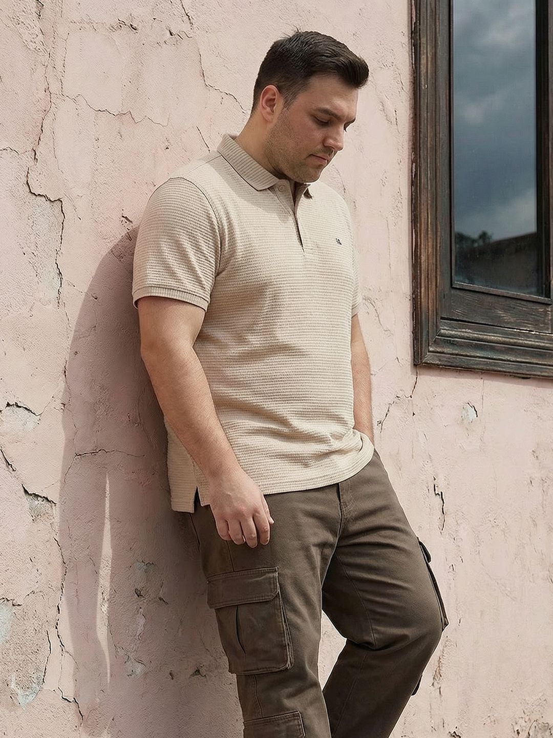Sztori Plus Size Polo Collar Textured T-shirt