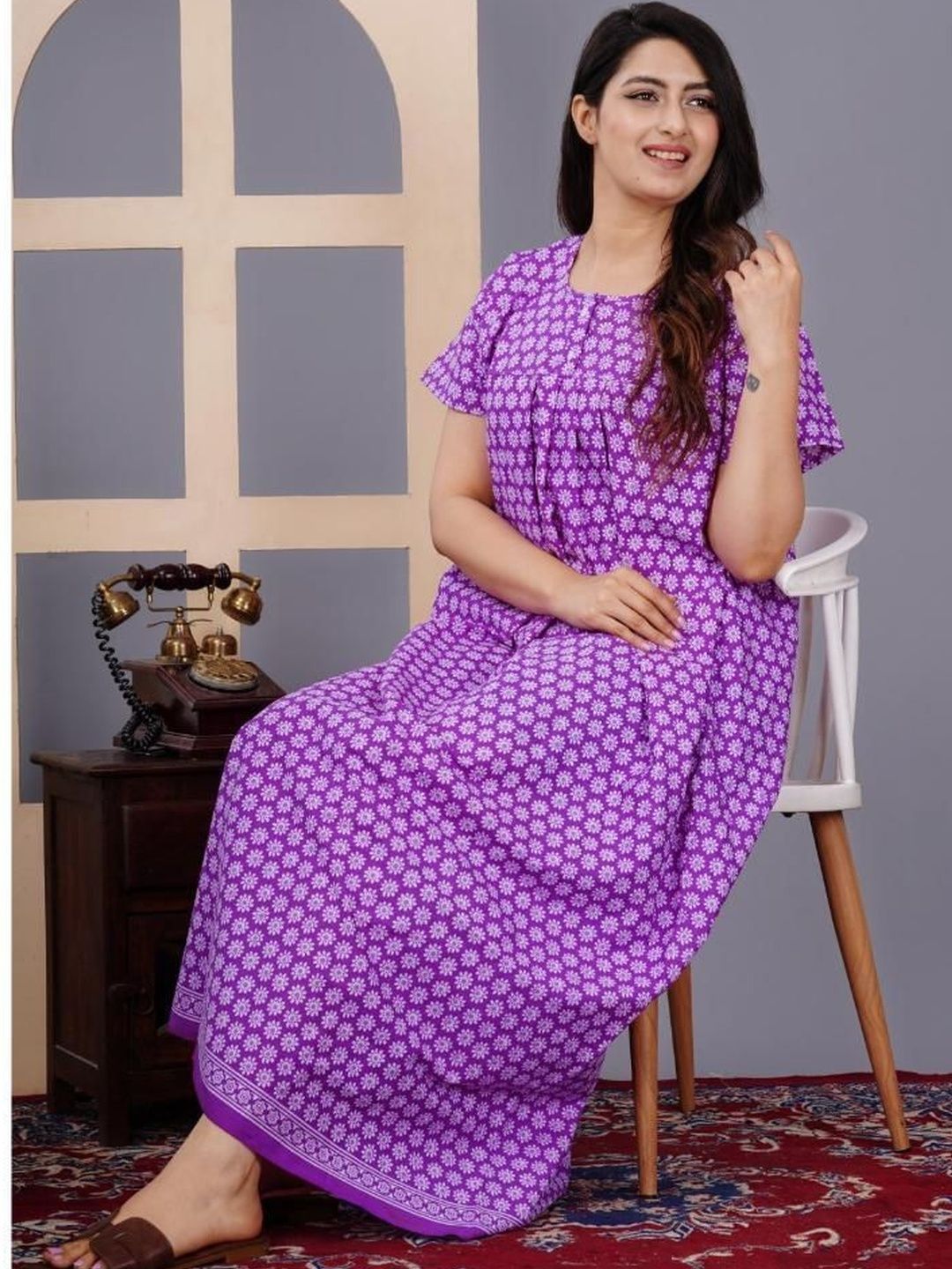 B S ENTERPSES B S ENTERPSES Printed Maxi Nightdress