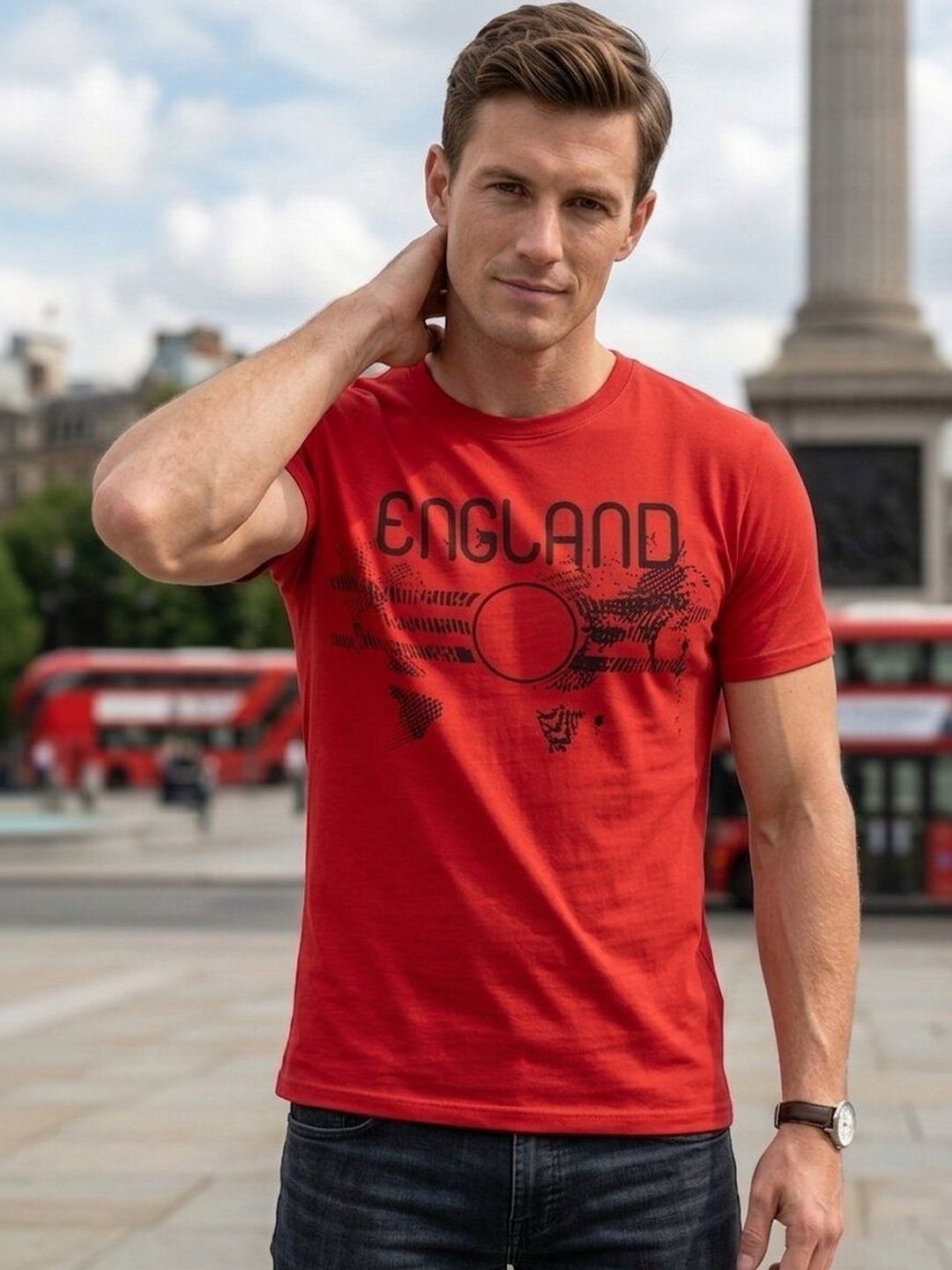 PYRO SPIRIT Mens Printed England Round Neck Casual World Map Design Tshirts