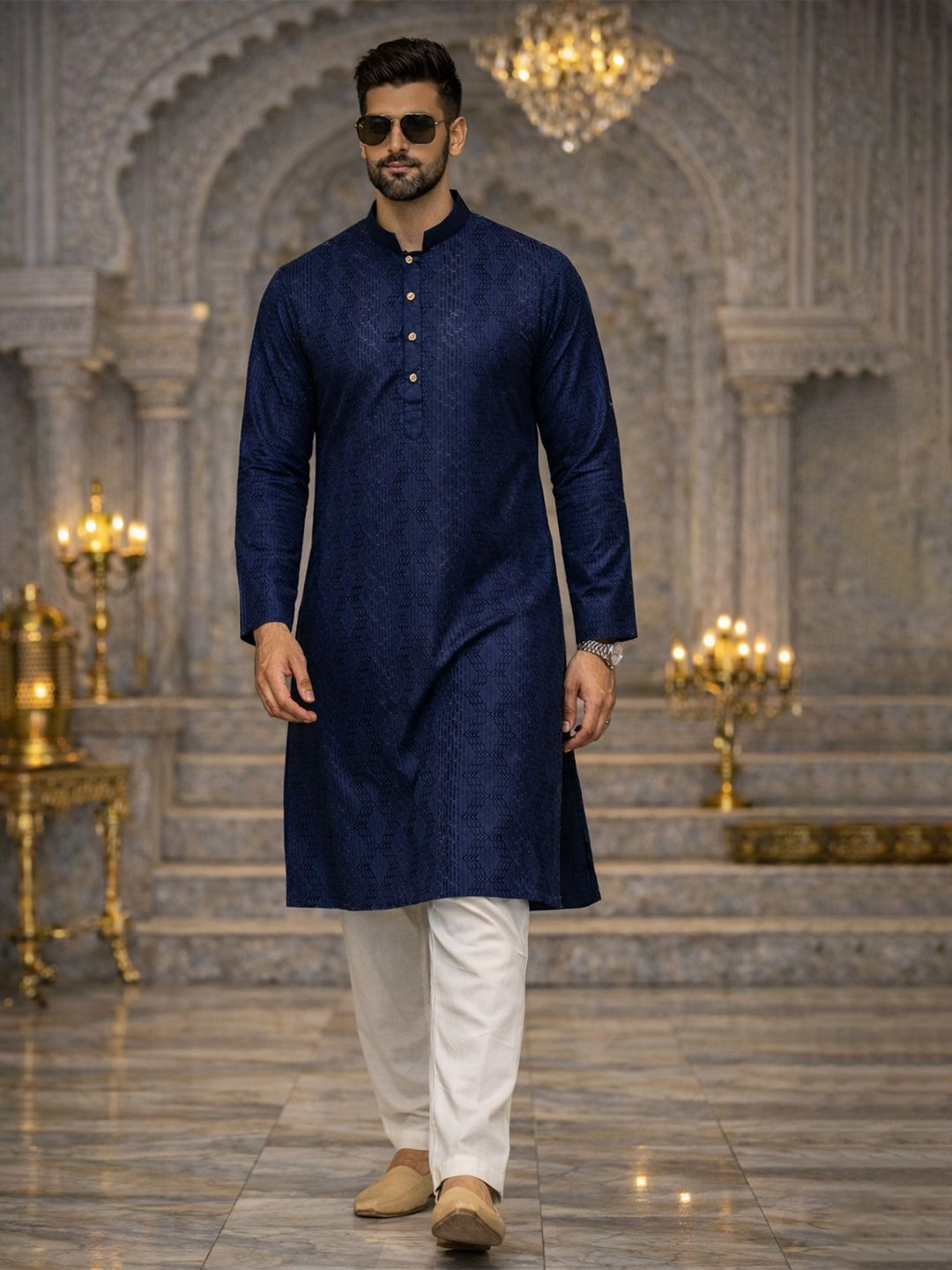 House of Pataudi Embroidered Sequins Straight Kurta