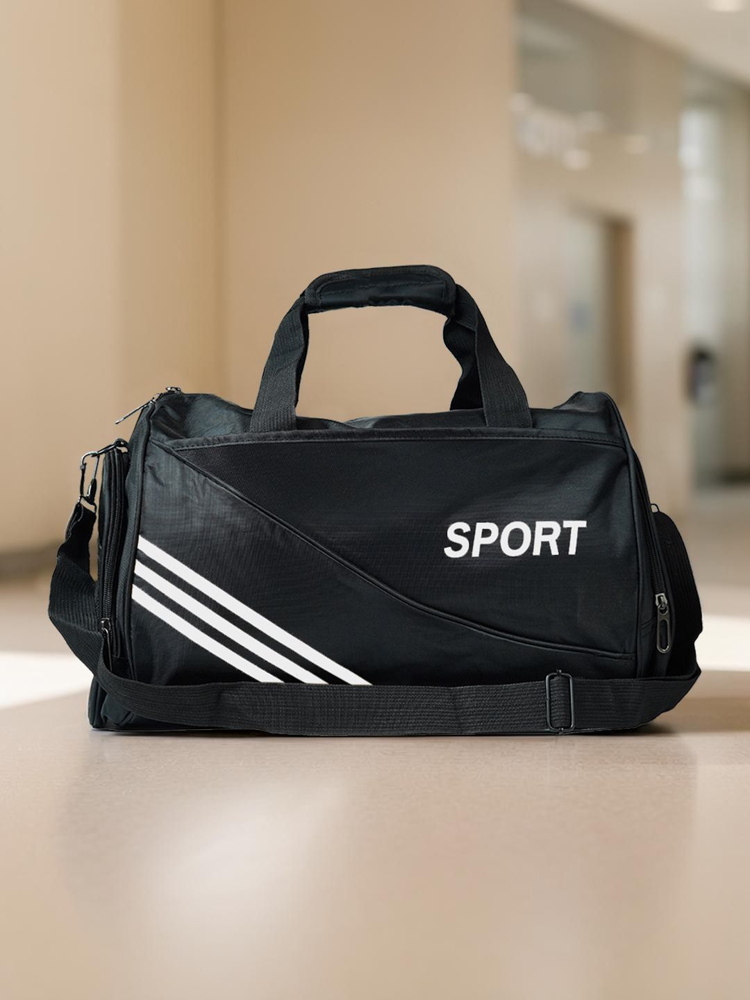 Golden Peacock Unisex Black Medium Gym Duffel Travel Bag