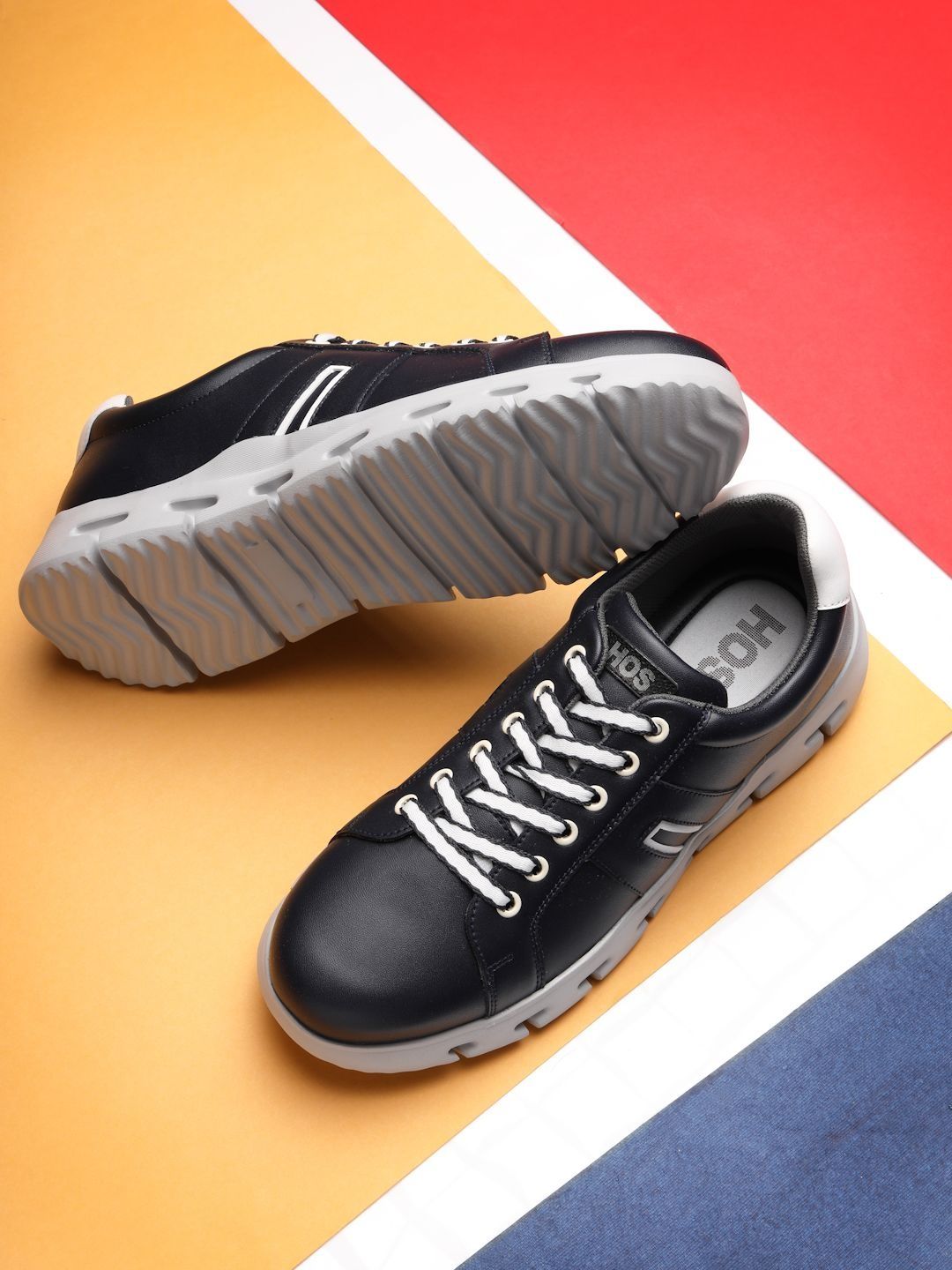 HOS Men KEVIN Solid PU Coated Leather Sneakers Lace-Up Casual Shoes