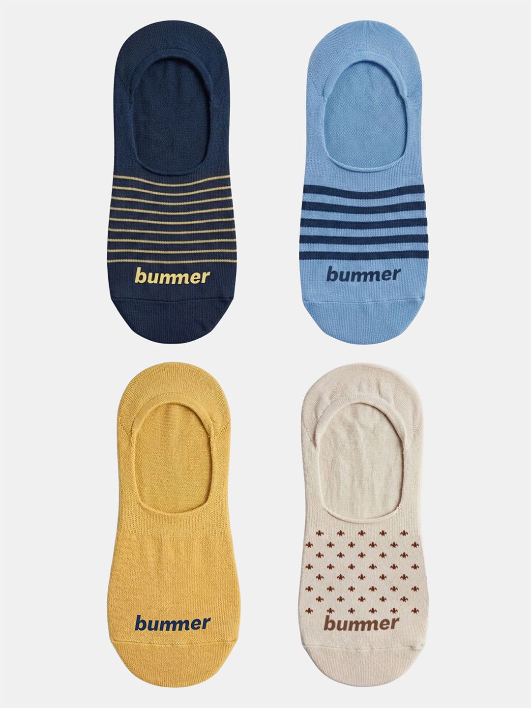 bummer Unisex Pack of 4 Cotton Assorted Patterned Ankle Length Socks
