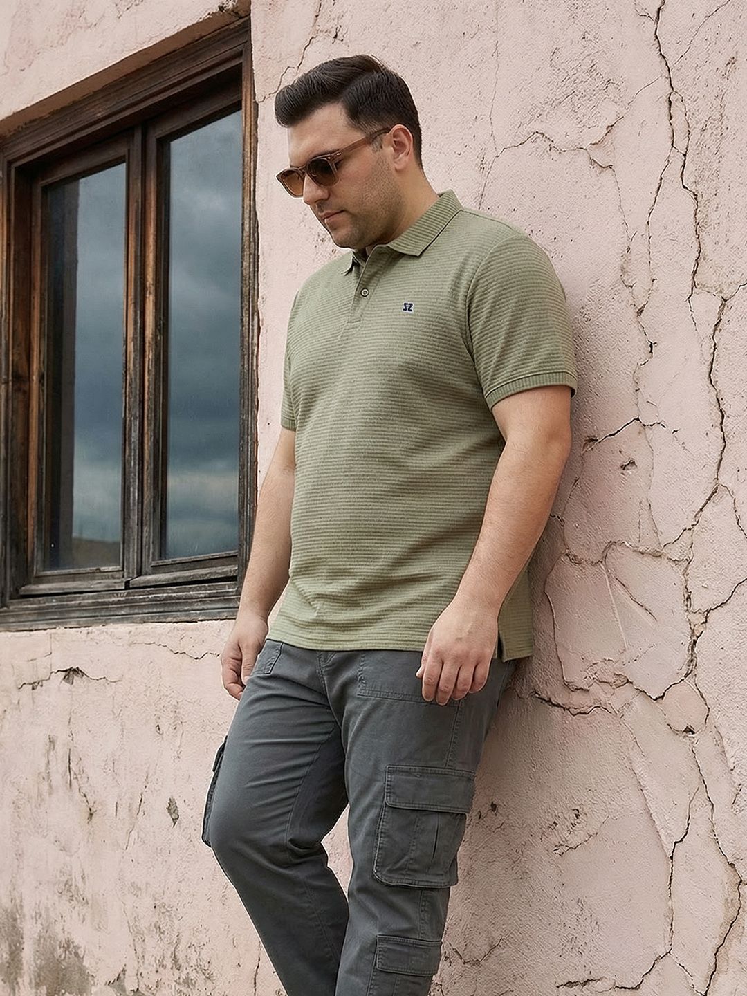Sztori Plus Size Polo Collar Textured T-shirt