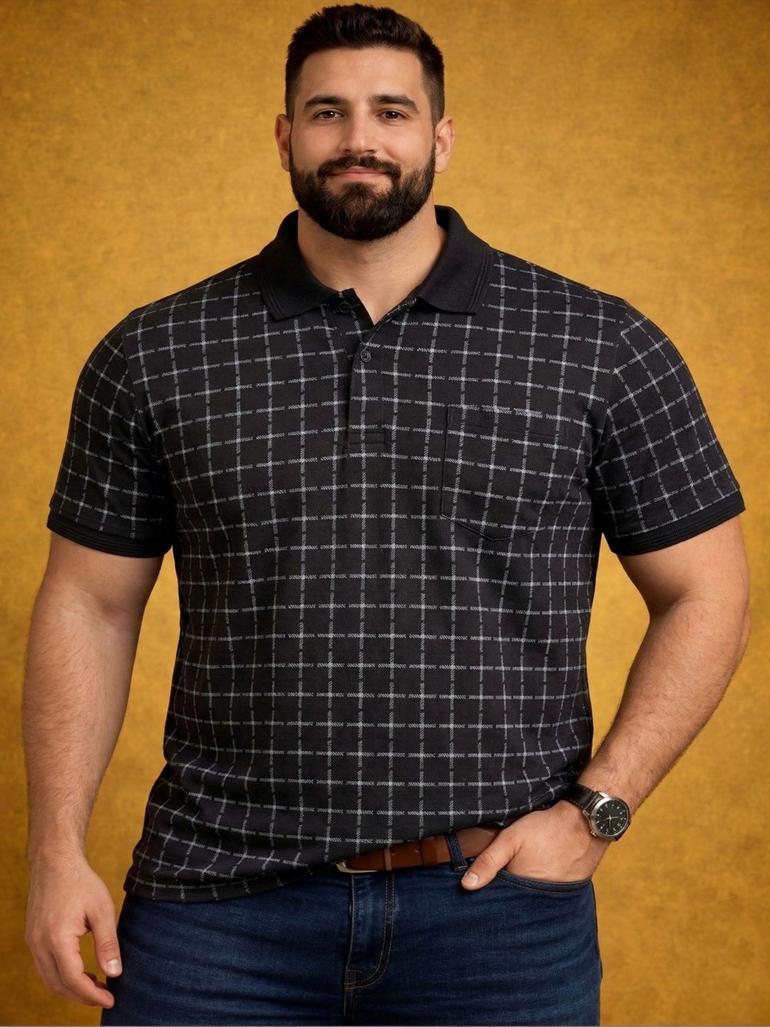 Davno Men Printed Polo Collar T-shirt