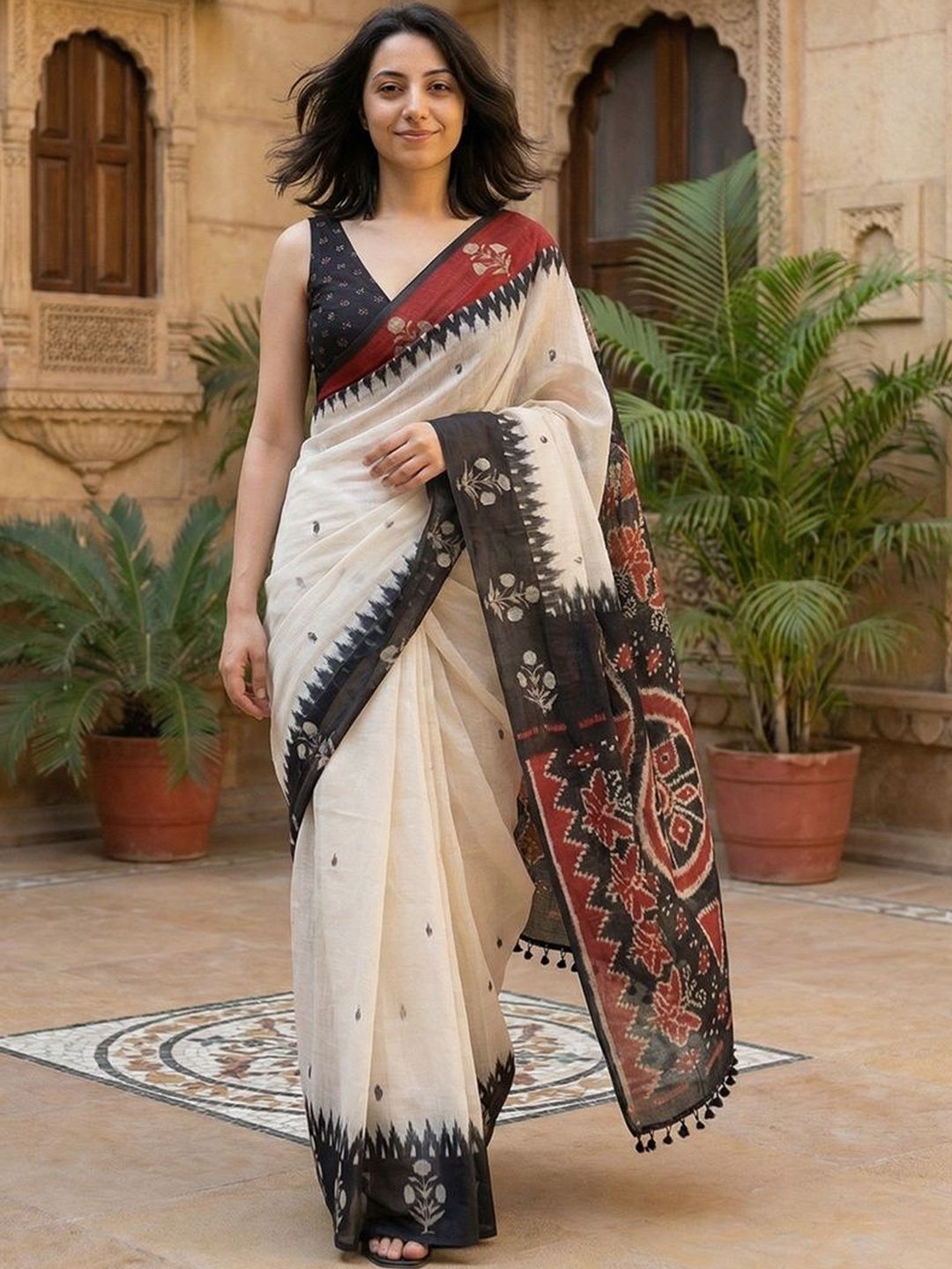 AANVI Ethnic Motifs Silk Blend Designer Saree