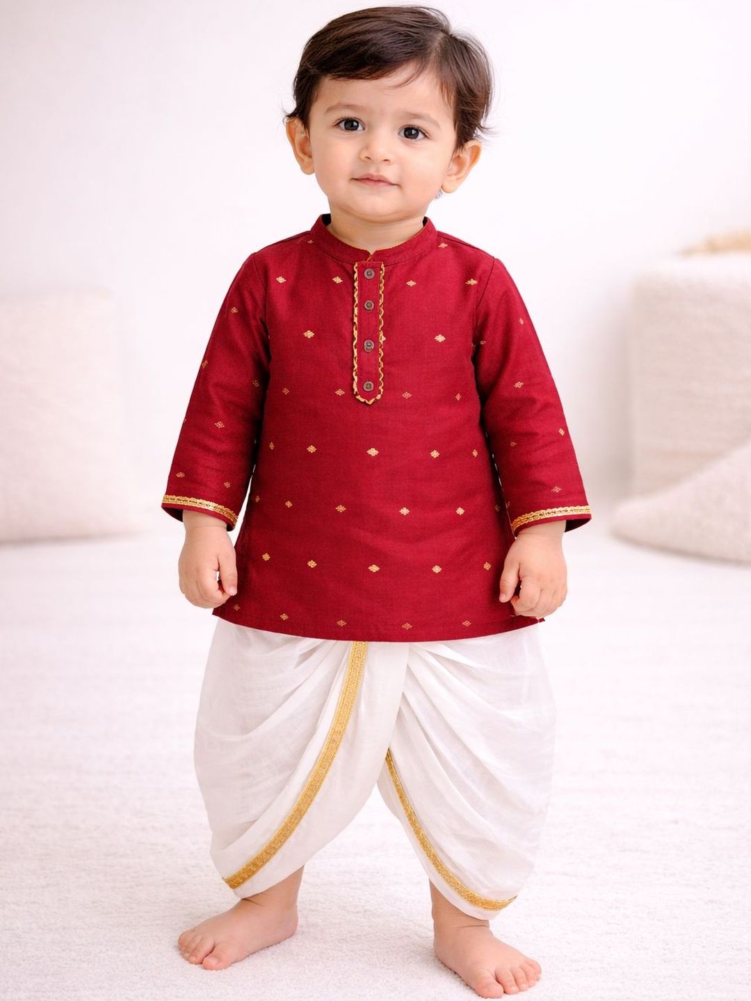 Sangria Infant Boys Printed Pure Cotton Round Neck Kurta & Dhoti Pants