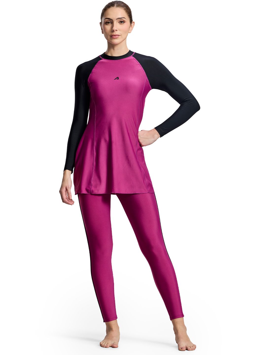 BOLDFIT Women Black-Berry Colourblocked Swim Set