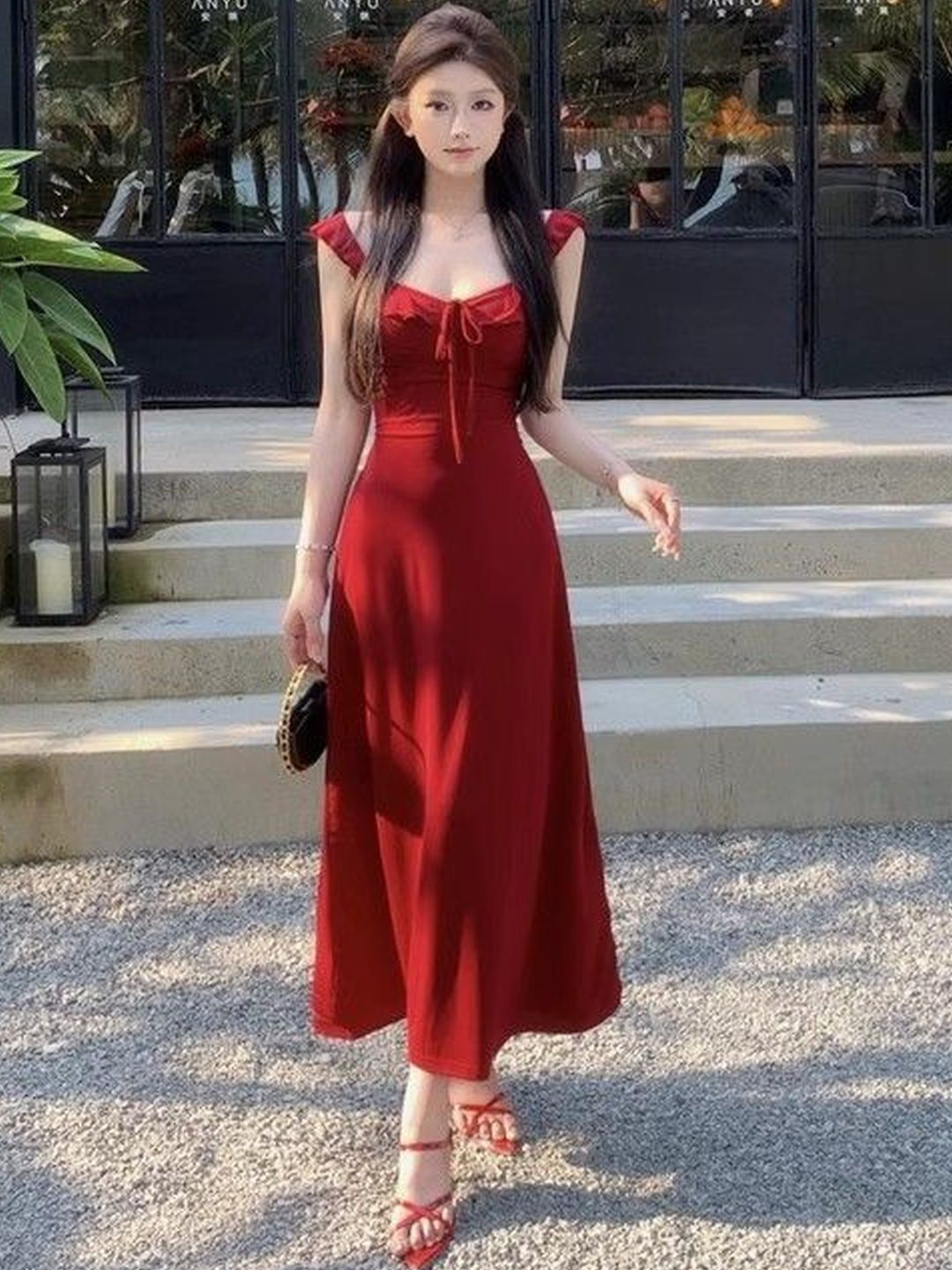 what color top goes with cherry red a line dresses for women - polopan looks