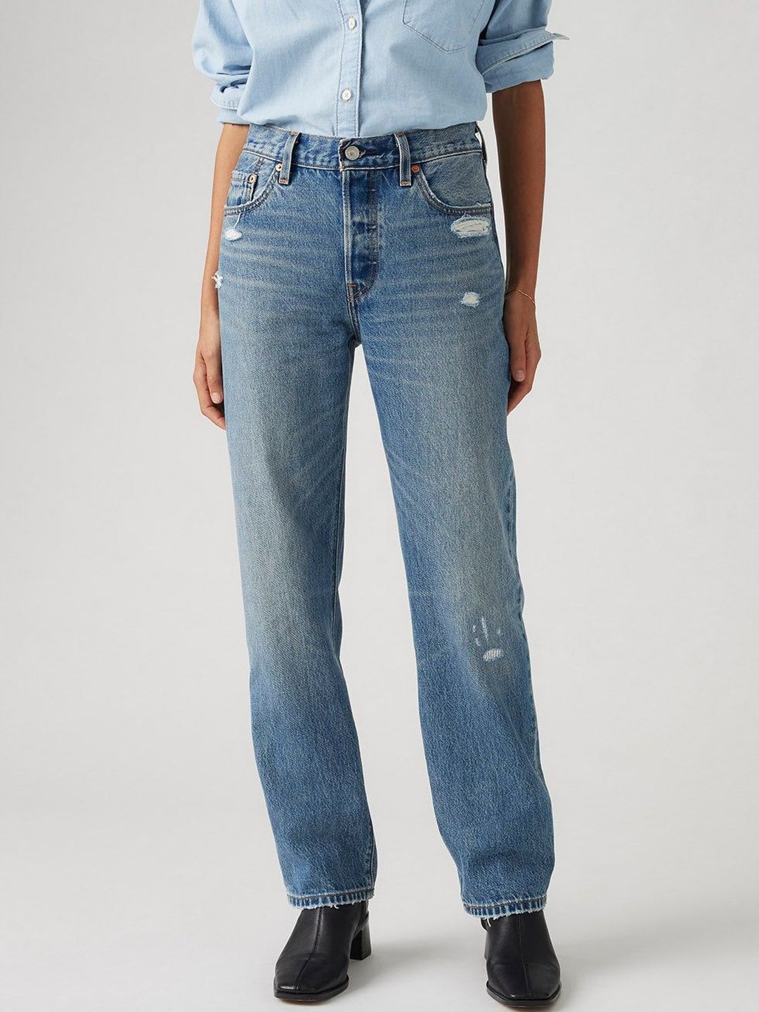 Classic Relaxed Fit High-Rise Light Fade Mildly Distressed Jeans