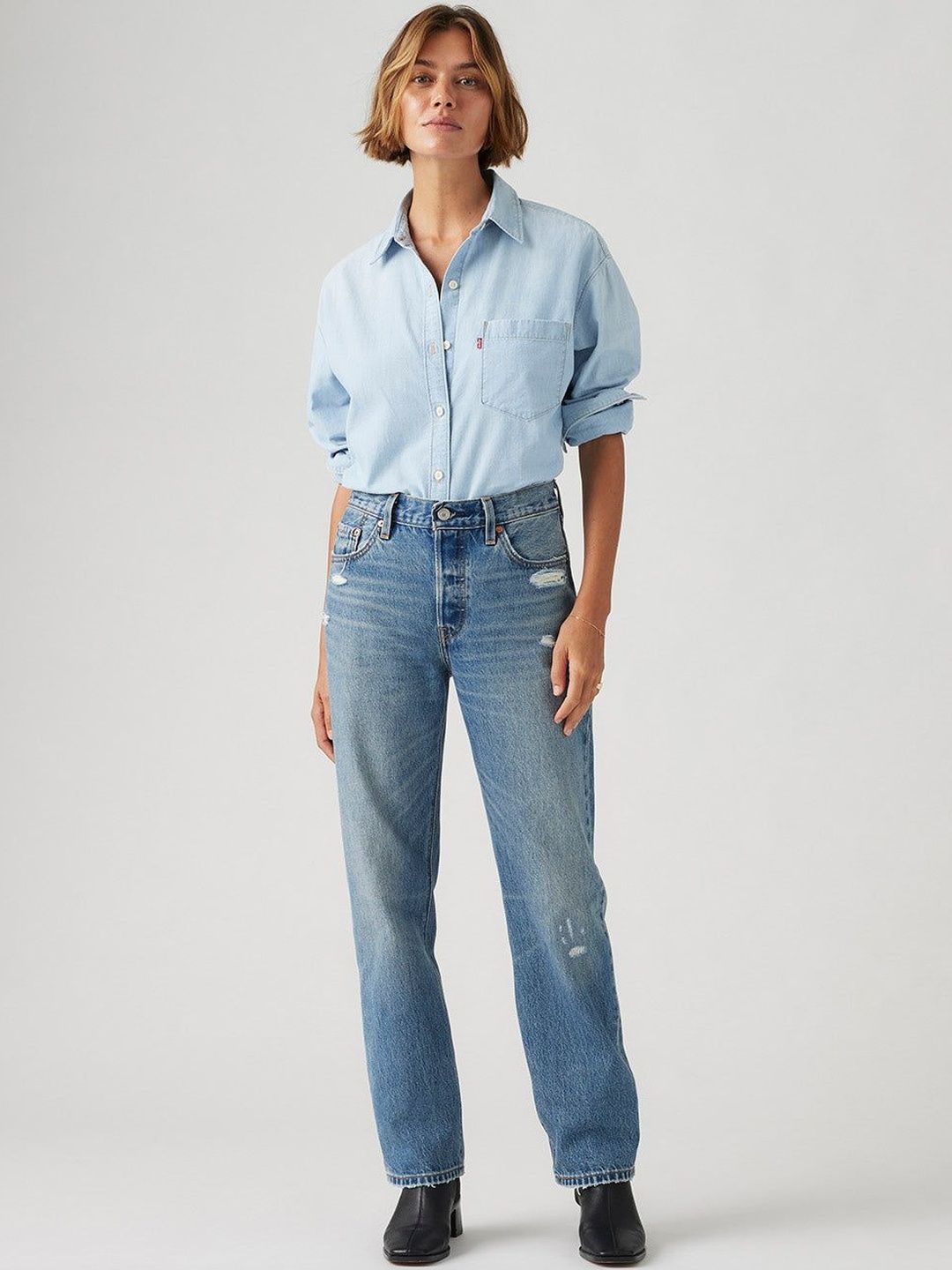 Classic Relaxed Fit High-Rise Light Fade Mildly Distressed Jeans