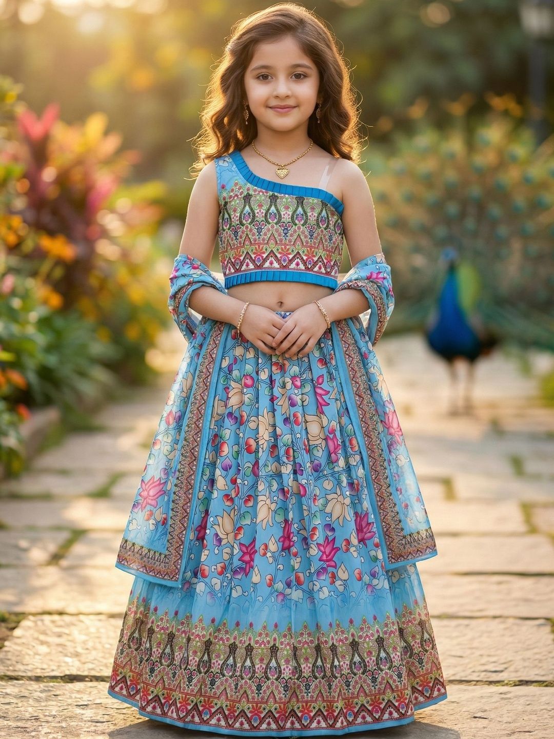 KALINI Girls Printed Ready to Wear Lehenga & Blouse With Dupatta