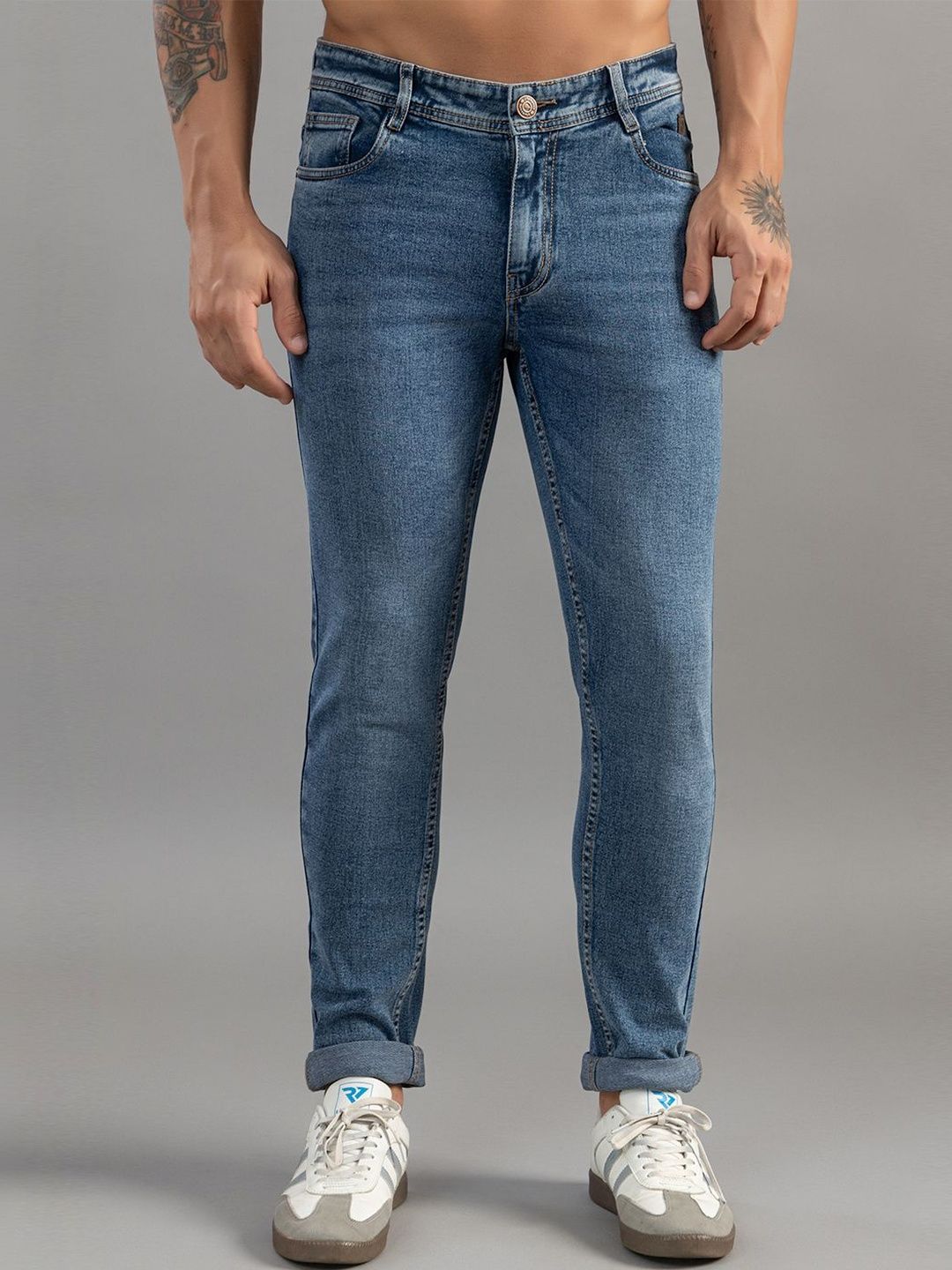 Club York Men Regular Fit Mid-Rise Low Distress Light Fade Jeans