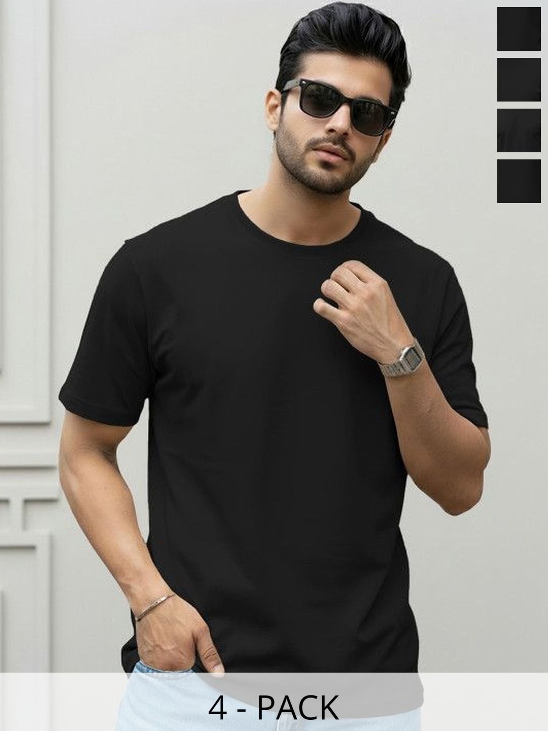 TRIPR Pack Of 4 Round Neck Plain Tshirts