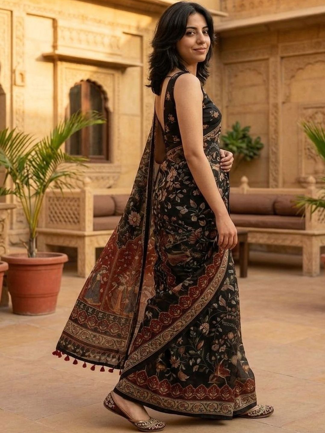 AANVI Ethnic Motifs Silk Blend Designer Saree