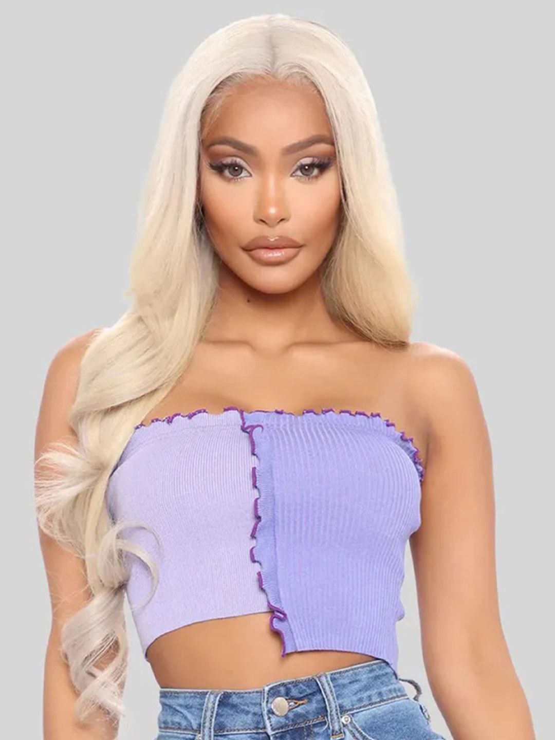 LULU & SKY LULU & SKY Purple Ruffles Crop Tube Top