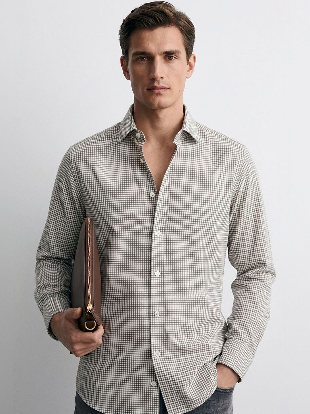MISCHIEF MONKEY Men Classic Shepherd Checks Checked Casual Shirt