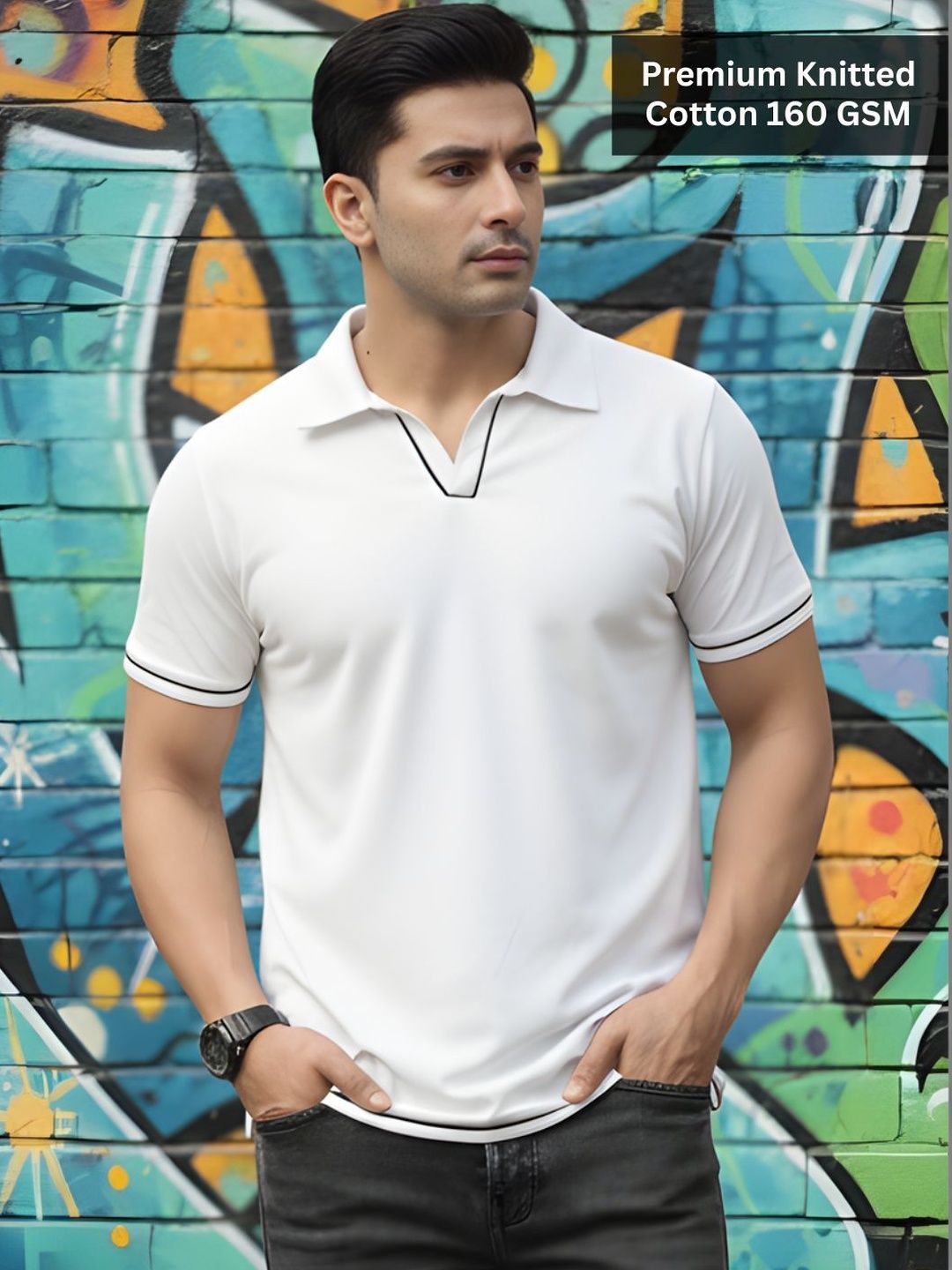 Rigo Men Solid Polo Neck Cotton White Tshirts