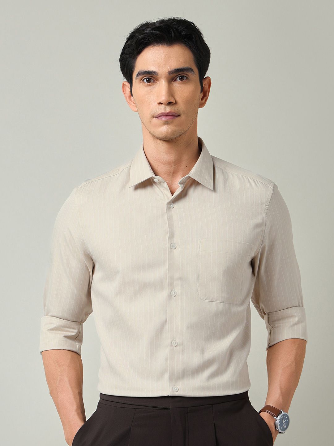 AD By Arvind Men Vertical Striped Spread Collar Formal Shirt