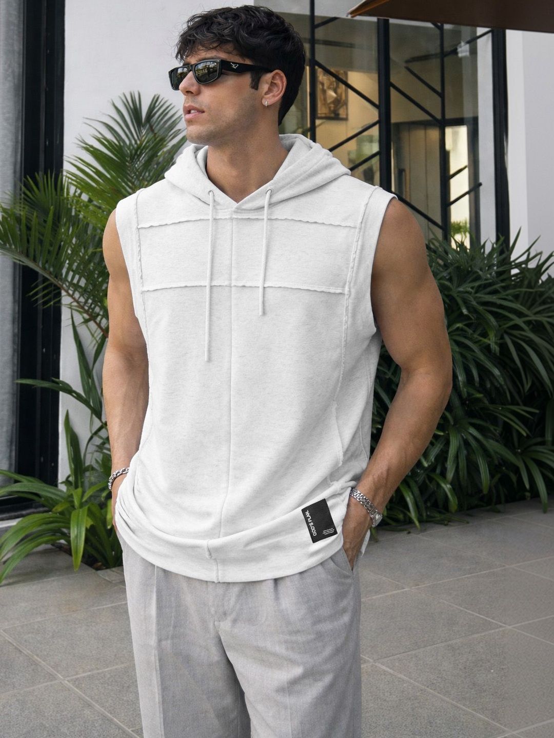 FTX Mens Solid Oersized Fit Sleeveless Hoodie Cotton Casual Gym Streetwear Tshirts
