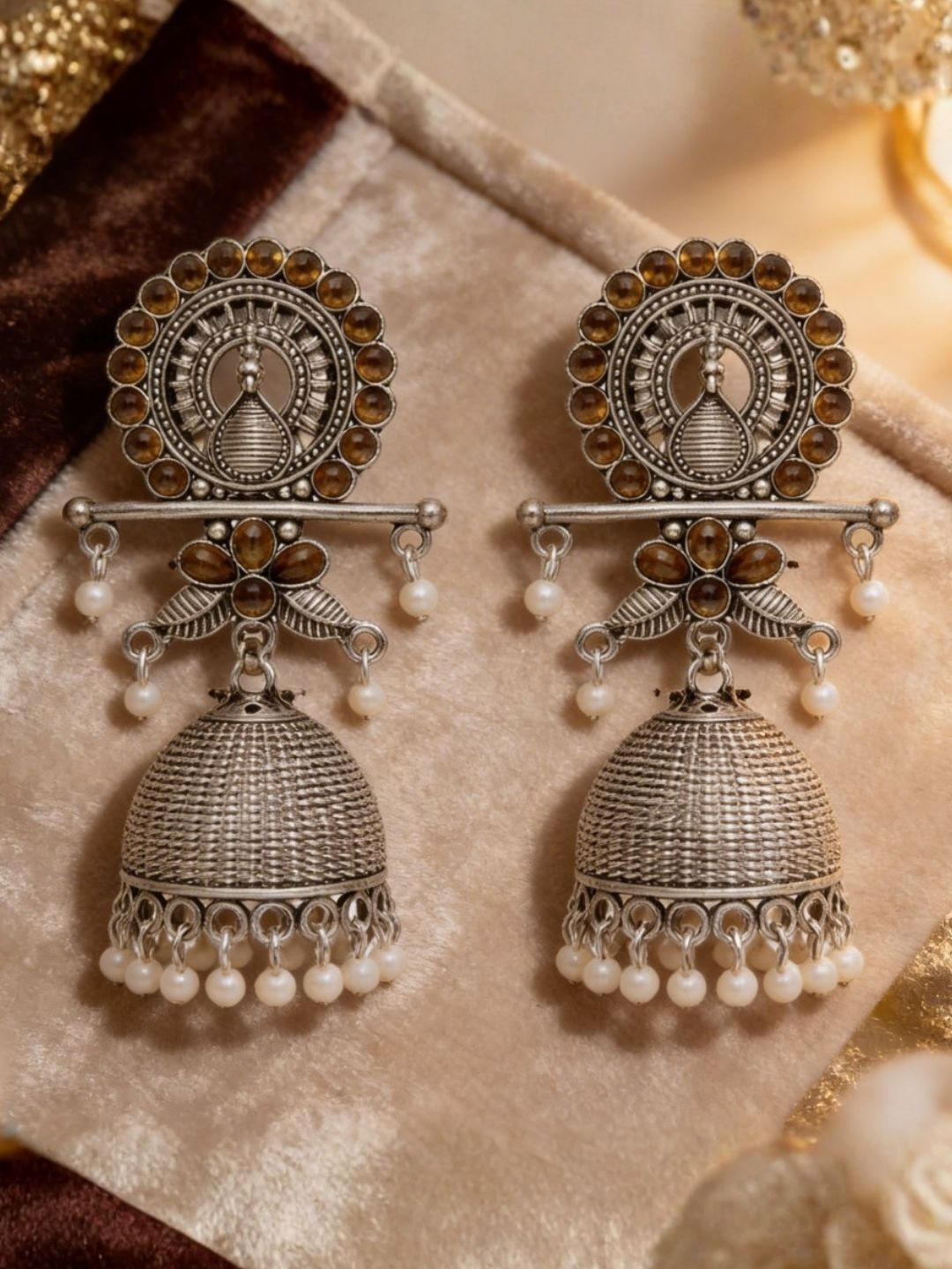 I Jewels Oxidized Peacock Jhumka