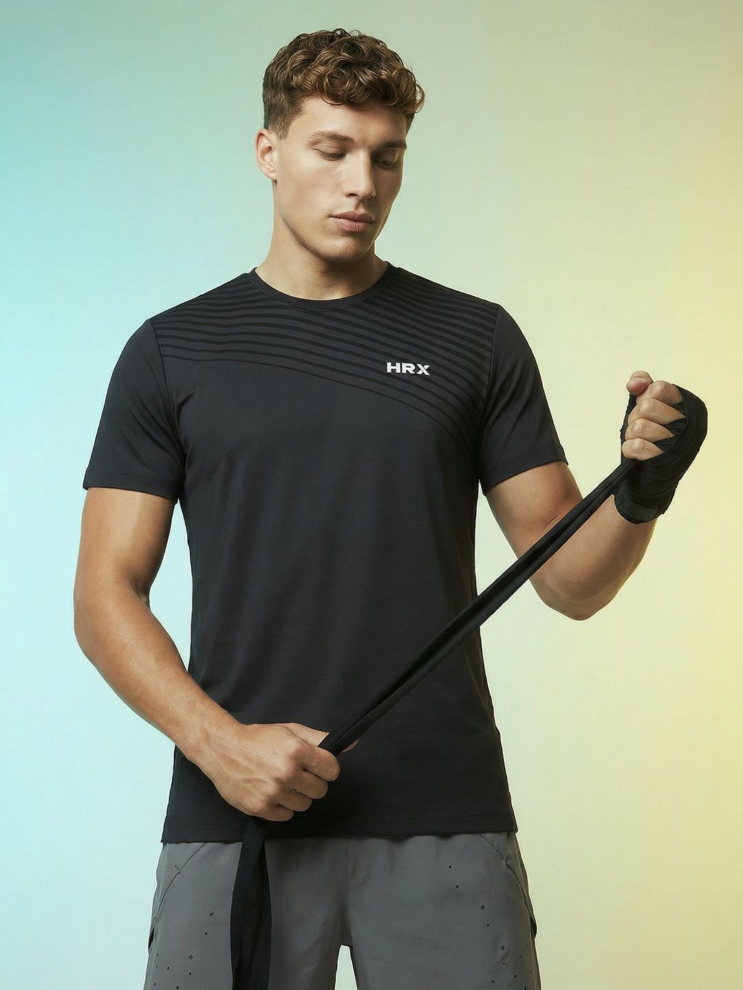 HRX by Hrithik Roshan Striped Rapid-Dry Training T-shirt