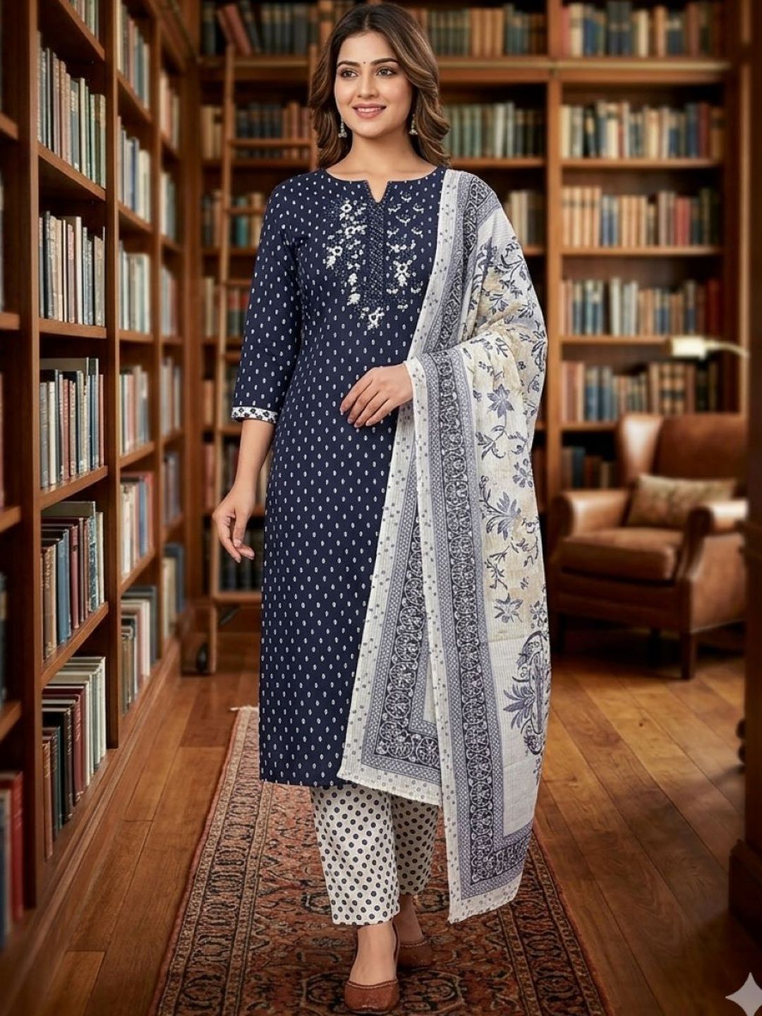 SALWAR STUDIO Embroidered Pure Cotton Unstitched Dress Material