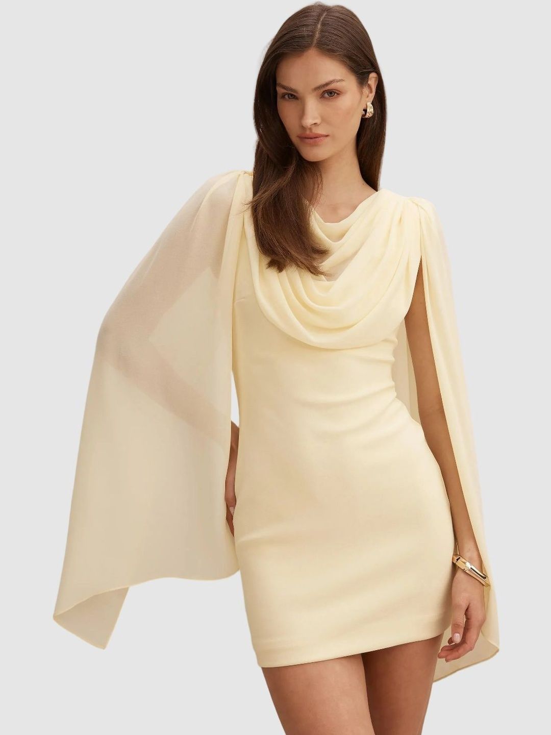 Forever New Forever New Cowl Neck Cape Sleeve Sheath Mini Dress